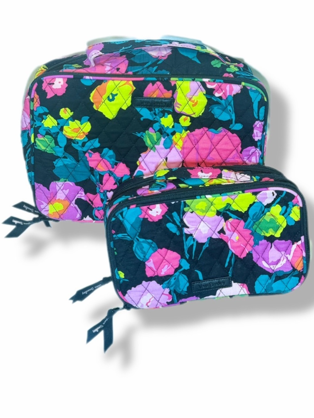 Vera Bradley Jazzy Blooms Cosmetic Makeup Bag Set of 2 Organizer  Bags